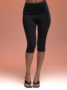 MUSERA Slinky Fitted Capri Pants Bottoms Sexy Ibiza Fits Summer Vacation Beach 90's Y2k Godess Fall Autumn Winter  Elegant - Black - View 1