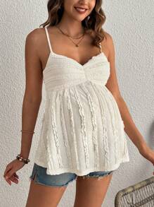 SHEIN 孕妇时尚褶皱设计纯色蕾丝吊带背心