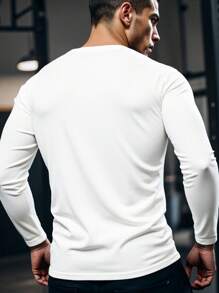 Manfinity Sport Corelite 男友风男士字母杠铃印花短袖T恤长袖衬衫健身上衣秋季透气 - 白色 - 查看 2