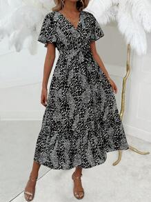 SHEIN Clasi Women's Elegant Commuting Print Waist Sheath Dress - Multicolor - View 3