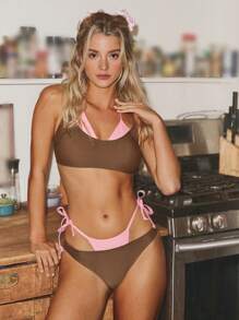 SHEIN Swim Mod Bikini femme mignon et ludique en 2 pièces avec couleurs contrastées