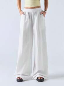 LYSMO 2025 New Arrivel Spring-Summer Cool Ice Silk Trousers With Distressed Stitch Details, Simple And Casual For Daily Commuting - White - View 1