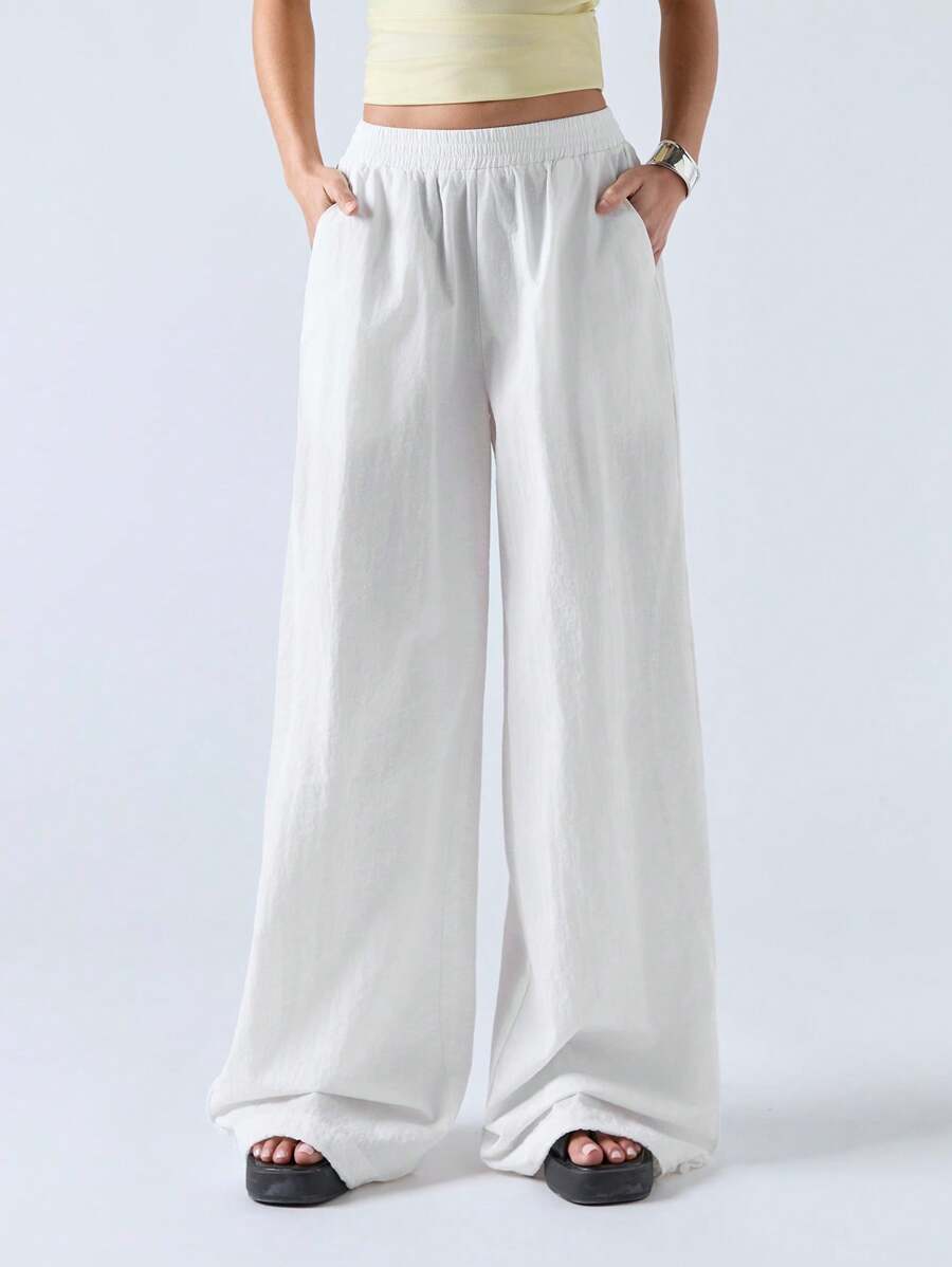 LYSMO 2025 New Arrivel Spring-Summer Cool Ice Silk Trousers With Distressed Stitch Details, Simple And Casual For Daily Commuting - White - View 1