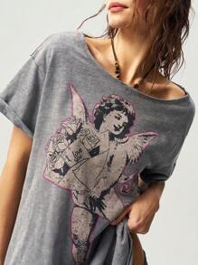 Bohemela Boho Women's Casual Solid Color Knit Crew Neck Short Sleeve Loose Wash Tee - Brown - View 5