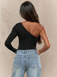 MISSGUIDED 单肩紧身衣长袖形式合身运动舞蹈瑜伽锻炼弹力泽西针织基本款秋冬百搭层