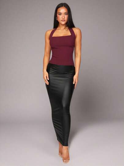 Silquee 女式纯巧克力棕色优雅露背上衣 羊毛基本款上衣、露背上衣、适合所有季节的女士基本款针织冬装、女士针织上衣、红色上衣、罗纹针织上衣、夏季露背上衣、度假装、节日装、办公室装、女士办公室装、老钱装、端庄上衣、女士夏季装、红色上衣、优雅露背上衣