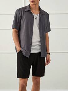 RueChic Conjunto de Camisas regulares para hombres con estampado gráfico por todo el diseño