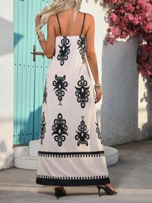 SHEIN Clasi Women's New Summer Sexy Off Shoulder Floral Print Long Dress - Apricot - View 2