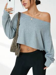 Easithlete Damen Rückenfreier Langarm Yoga Sweatshirt - Grau - Übersicht 1