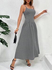 SHEIN Clasi 女士 V 领无袖褶皱褶褶美人鱼连衣裙，优雅紧身春夏 - 棕色 - 查看 5