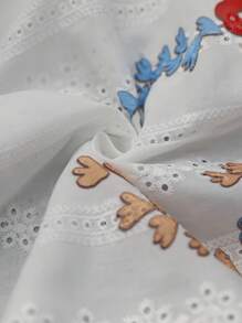 SHEIN Clasi 女士优雅刺绣领露肩宽松白色衬衫，春夏 - 彩色 - 查看 7