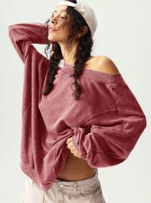 Bohemela BOHO Casual Plain Knit Twist Back Loose Long Sleeve Pullover Hoodie For Women Work Blouses For Women Open Back Top Open Back Shirt - Red - View 7