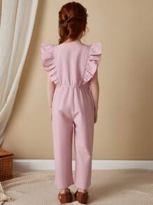 SHEIN Young Girls' Elegant French Style Jumpsuit, Spring/Summer - Pink - View 2