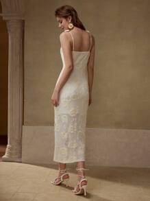 MOTF Vestido de tirantes con abertura y parches florales - Blanco - Ver 6