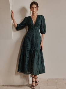 Anewsta 女士白色V领镂空刺绣花卉连衣裙，优雅派对度假夏季海滩装扮，情人节