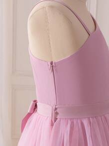 SHEIN Glamorique Kids Tween Girls Sleeveless Ruched Waist Long Dress, Elegant Design For Party, Wedding, Events
