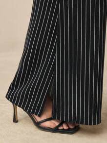 BizChic 女式黑色条纹直筒裤，春夏季办公室服装 - 黑色 - 查看 5