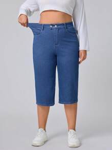 Flexra Plus Size Women's Stretchy Fashion Casual Straight-Leg Capri Jeans Apple Bottom Jeans Women Autumn Outfits Capris For Women Plus Plus Jeans For Women - Blue - View 7