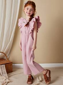 SHEIN Young Girls' Elegant French Style Jumpsuit, Spring/Summer - Pink - View 4