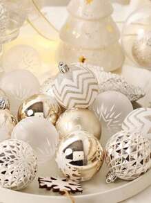 SHEIN 16 piezas de adornos de bola de color dorado champán y blanco, decoración colgante para el árbol, decoración para el hogar y fiestas, San Valentín, boda de San Valentín, cumpleaños