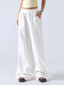 LYSMO 2025 New Arrivel Spring-Summer Cool Ice Silk Trousers With Distressed Stitch Details, Simple And Casual For Daily Commuting - White - View 3