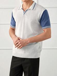 RueChic Camisa polo de manga corta regular de bloque de color para hombres