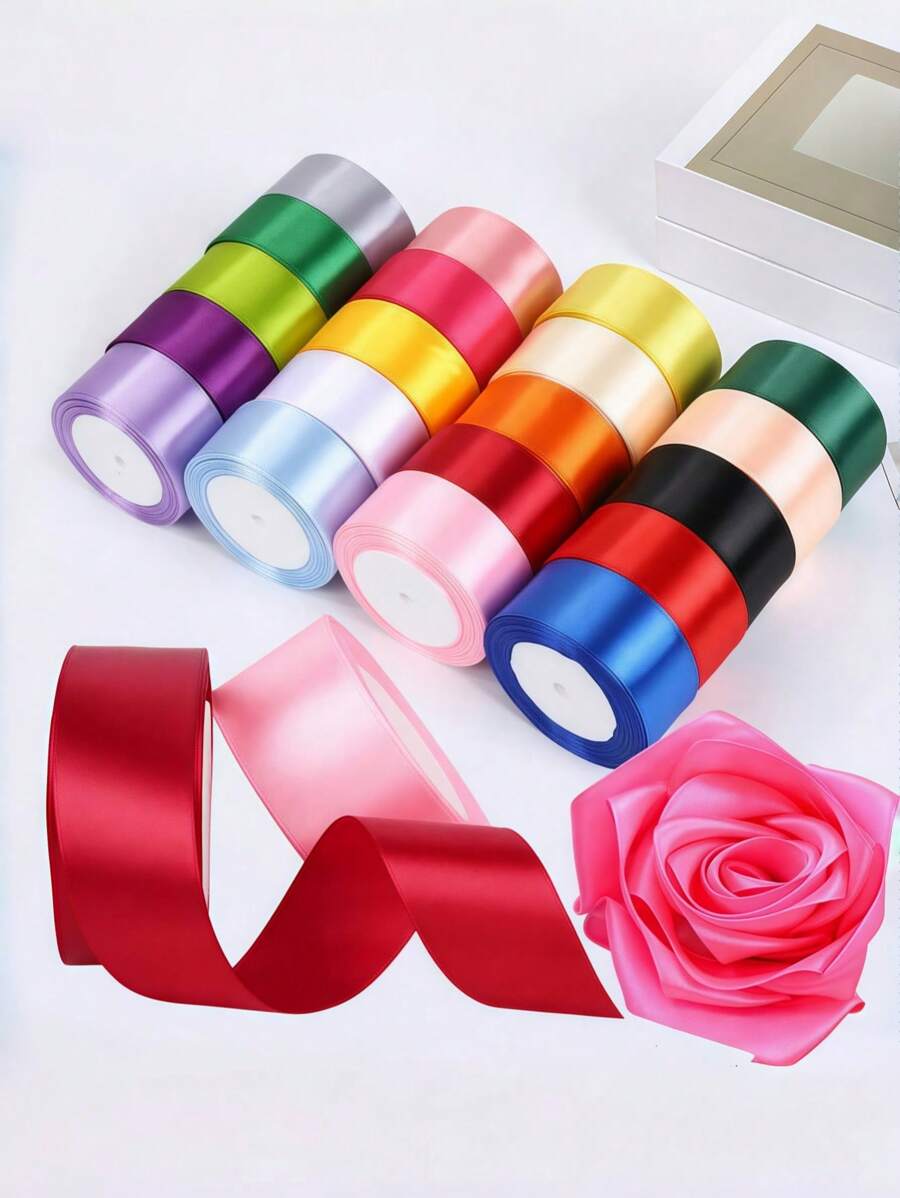 1pc/3pcs 4cm Double Faced Wide Satin Ribbon, Gift Box Packaging Decorative Ribbon ,Apparel Accessories, Weaving Ribbon For Wedding Decor Birthday Festival Rose Flower DIY Craft Ribbon(22 Meters/Roll) - Multicolor - View 1