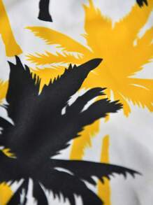 Manfinity RSRT 两件套休闲椰子树印花男士衬衫和短裤，热带度假装，套装，男士两件套服装，男士夏威夷装，舒适装