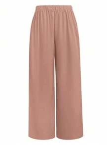 Calvaya Plus Size Casual Commuting Solid Color Straight-Leg Pants Fall Cloth For Women - Dusty Pink - View 2