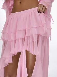 MISSGUIDED Ruffle Tiered High Low Waterfall Maxi Skirt Festival Boho Chic Western Concert Dance Performance Party Evening Special Occasion Wear - Pink - View 5