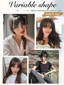 10 pulgadas Topper de cabello real liso para mujeres Piezas de cabello humano para mujeres con cabello ralo 3.5*4 pulgadas Toppers de cabello con flequillo con encaje Extensiones de cabello con clip - Natural Black - Ver 8