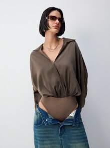 LYSMO 2025 Nouvelle Arrivée Printemps Été Chemise Satin Oversize Body - Tabac - Voir 3