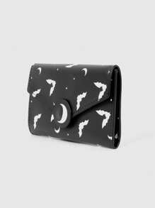 ROMWE Gothic Style Black Bat Printed Compact Wallet Card Holder - Black - View 4