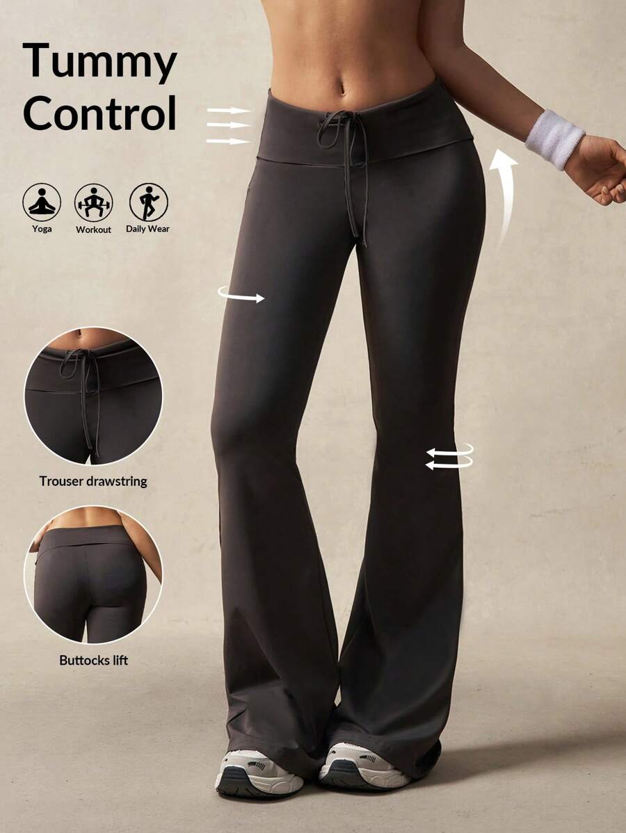 VARSITIE 女士纯色抽绳腰喇叭运动裤 - 深灰色 - 查看 1