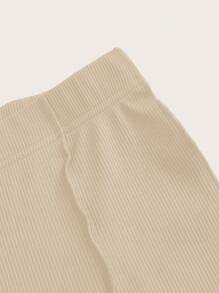 SHEIN PETITE CURVE 大码女式纯色弹力腰带牙签腿设计喇叭休闲裤高弹力女式教师裤 - 杏色 - 查看 4