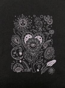 ROMWE Women's Gothic Element Eye Printed Loose T-Shirt - Black - View 3