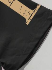 两件套小男孩耳机熊基本款字母街头风格数码印花短袖T恤套装 - 黑色 - 查看 3