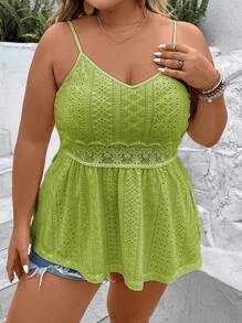 SHEIN Clasi 大码女式扎染刺绣蕾丝拼接吊带背心 - 橄欖綠 - 查看 7