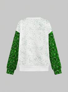 SHEIN Plus Size Women's Clover Digital Print Crew Neck Long Sleeve Sweatshirt, Spring/Autumn Pullover Fall - White - View 2