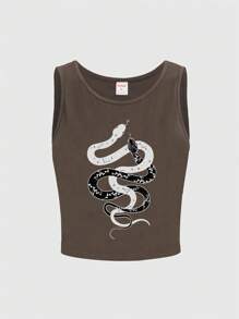 ROMWE Goth 女士哥特式蛇皮印花休闲圆领背心