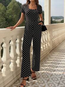 SHEIN Clasi Women's Polka Dot Pattern Short Sleeve 90s Style Fashionable Jumpsuit - Multicolor - View 6