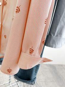 SHEIN LUNE Elegant Commuting Minimalist Striped Print Shirt Collar Long Sleeve Blouse, Fashion & Versatile, Spring/Summer/Autumn, Plus Size, Black & White - Orange - View 7