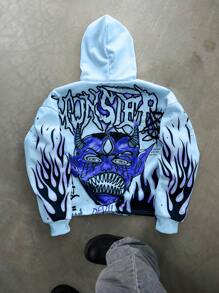 Manfinity Streetrush Men's Street Vintage Skull Dark Style Fashionable Beige Short Hooded Sweatshirt