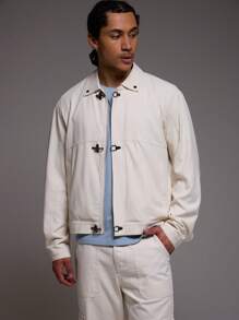 Musero Collared Hook And Eye Fastening Canvas Jacket - Apricot - View 1