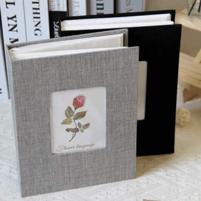 SHEIN 带展示窗的亚麻封面相册：现代简约，可容纳 200 张照片，非常适合家庭回忆和礼物