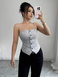 Chiquease Women Striped Casual Top - Grey - View 1