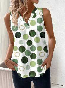 SHEIN Clasi Blusa aderente verde con scollo a V senza maniche, con stampa a pois grandi, abbigliamento da donna, vestito estivo per donna per Pasqua - Verde - Visualizzare 6