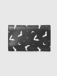 ROMWE Gothic Style Black Bat Printed Compact Wallet Card Holder - Black - View 2