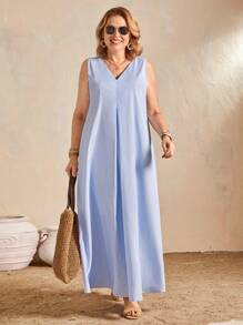 EMERY ROSE Sleeveless V-Neck Striped Dress For Women