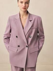 BizChic 女士紫色长袖开襟西装外套办公室西装外套春夏日常通勤服装简约百搭 - 淺灰紫 - 查看 6